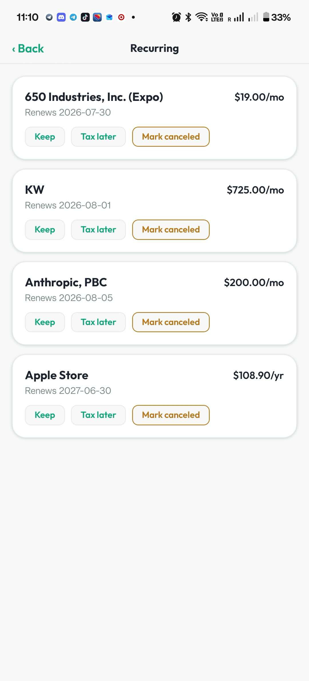 Recurring bills